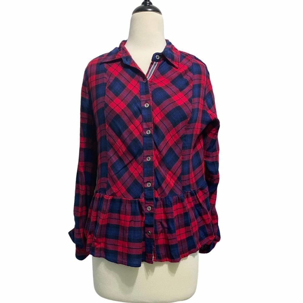 Signature Studio Plaid Button Down Shirt‎ Red Large